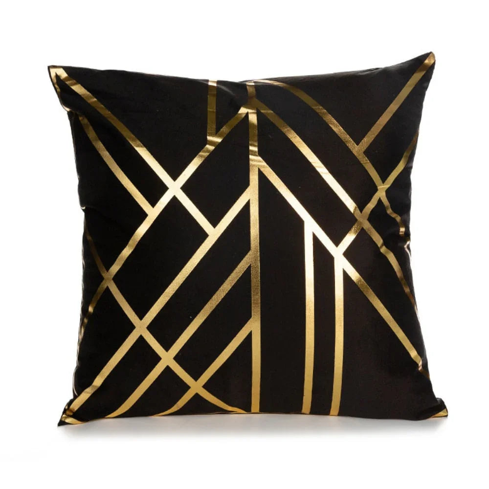 Retro Style Gold Stamped Cushion Cover, angled view - House Of Avana