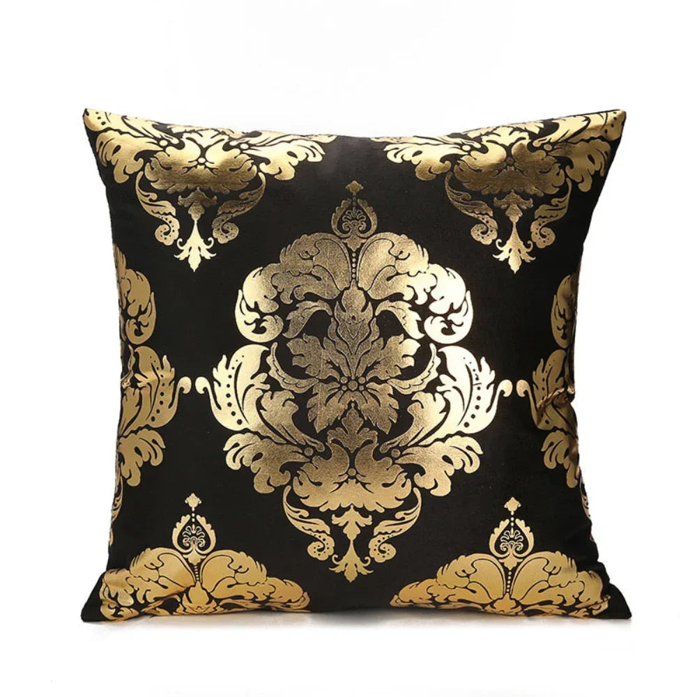 Retro Style Gold Stamped Cushion Cover, top view - House Of Avana