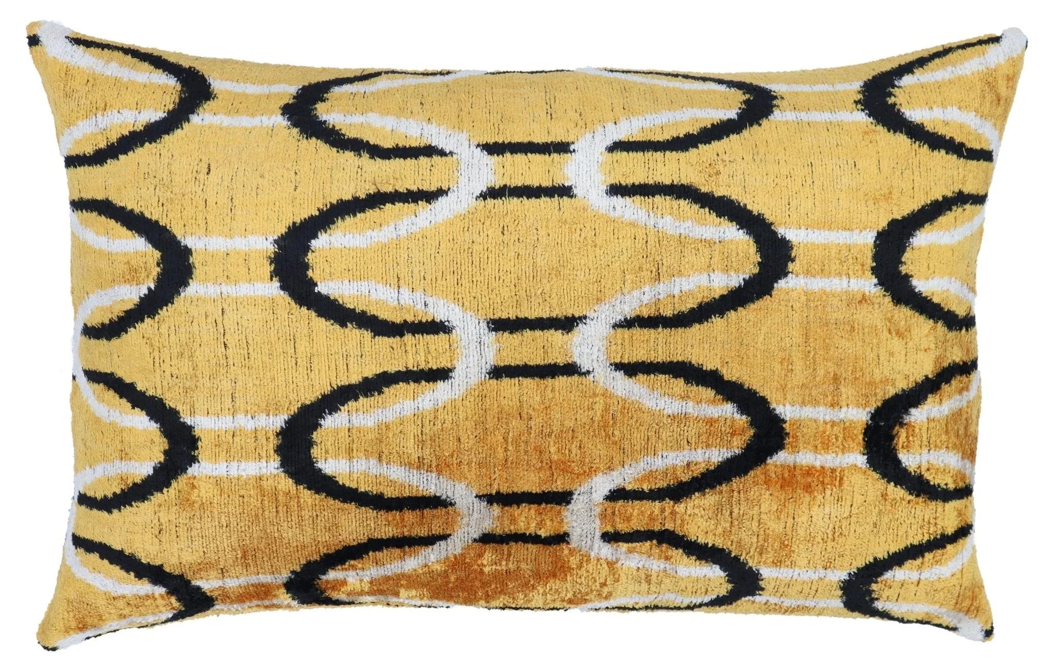 Canvello Soft Velvet Silk Gold Bkack Couch Cushion with Fown Insert - 16x24, front view - House Of Avana