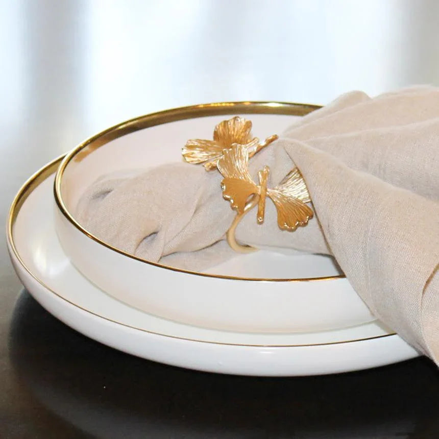 Gold Garden Napkin Ring - Set of 4 Tea + Linen