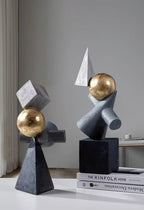 Geometric Sculpture - Gold Triangular Abstract, angled view - House Of Avana