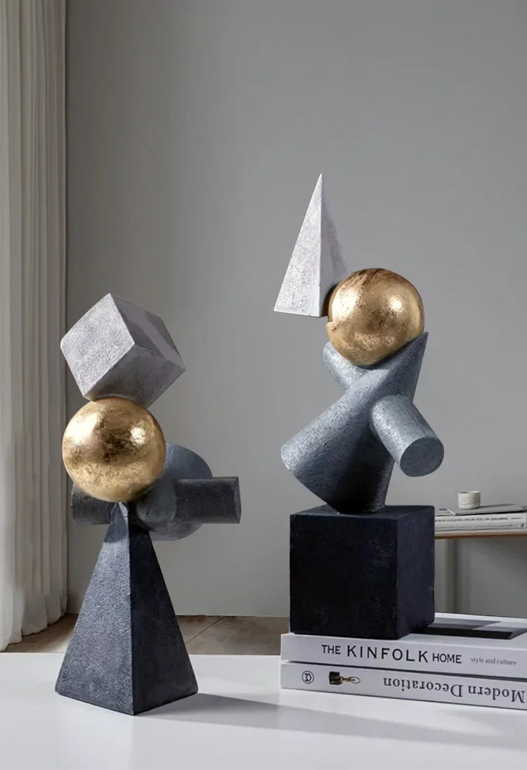 Geometric Sculpture - Gold Triangular Abstract, angled view - House Of Avana