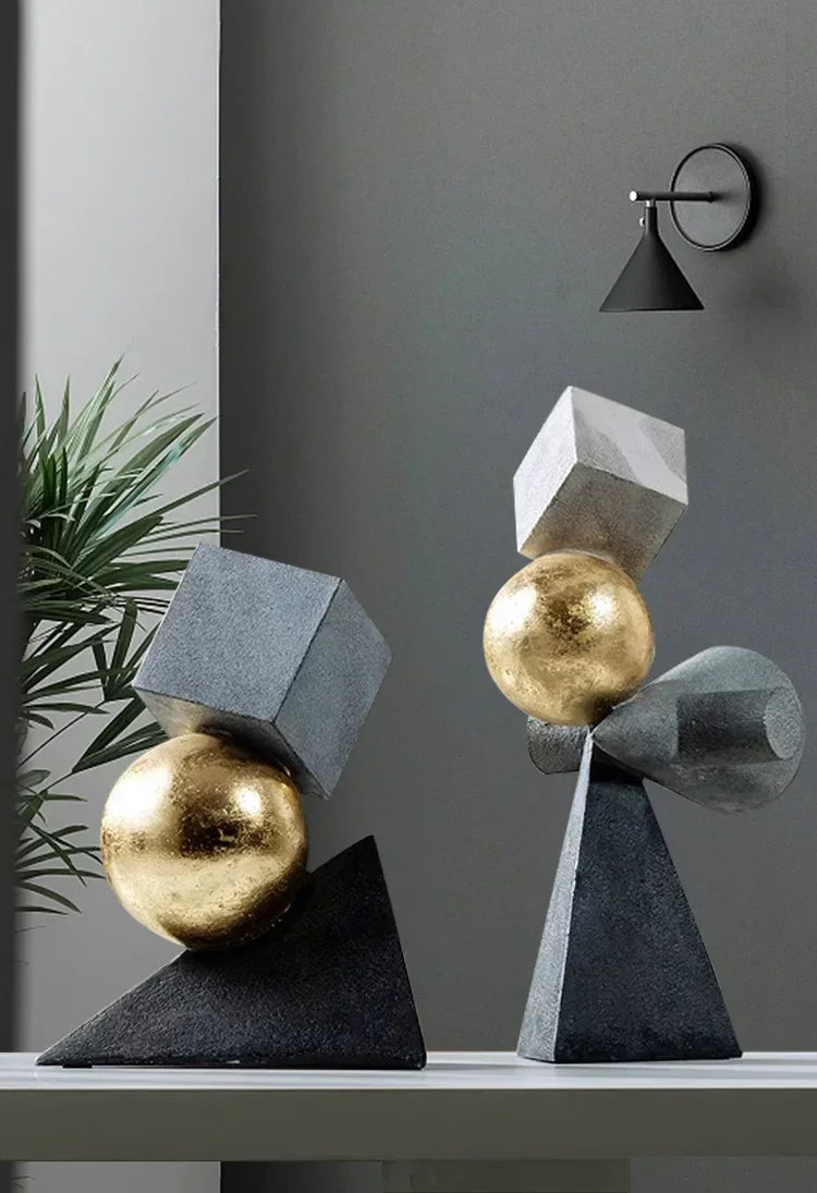 Geometric Sculpture - Gold Triangular Abstract, angled view - House Of Avana