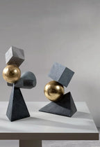 Geometric Sculpture - Gold Triangular Abstract, angled view - House Of Avana