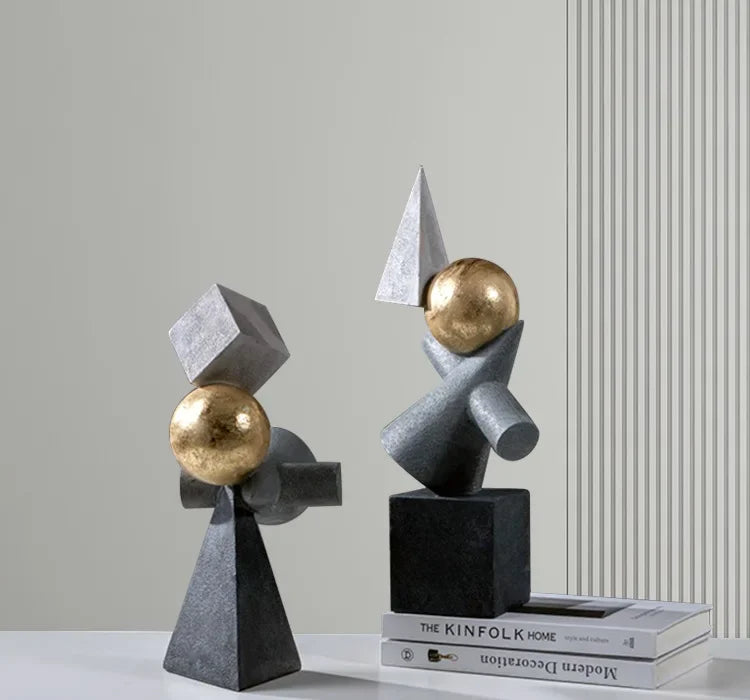 Geometric Sculpture - Gold Triangular Abstract, close-up view - House Of Avana