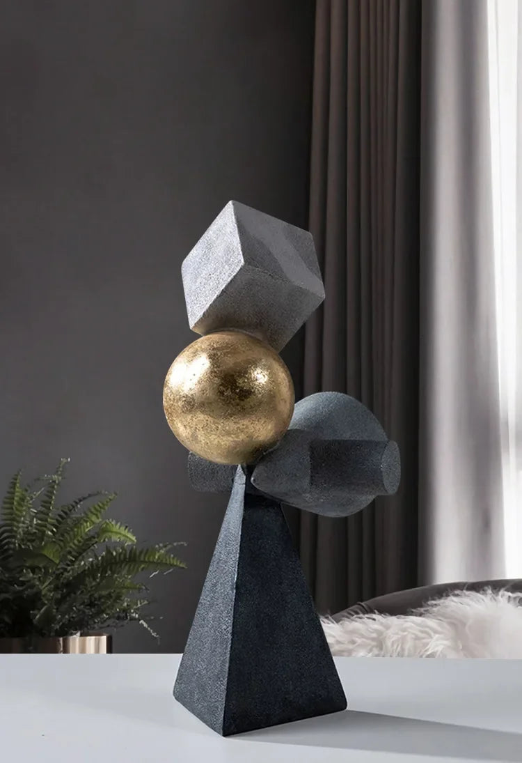 Geometric Sculpture - Gold Triangular Abstract, dimensions view - House Of Avana