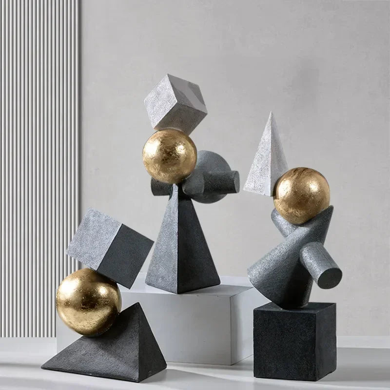 Geometric Sculpture - Gold Triangular Abstract, front view - House Of Avana