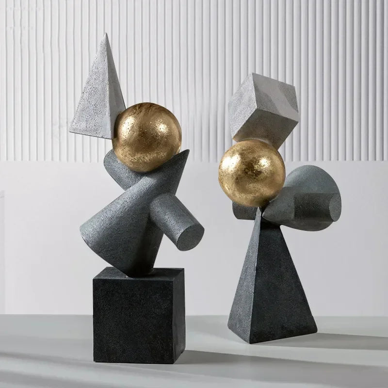 Geometric Sculpture - Gold Triangular Abstract, side view - House Of Avana