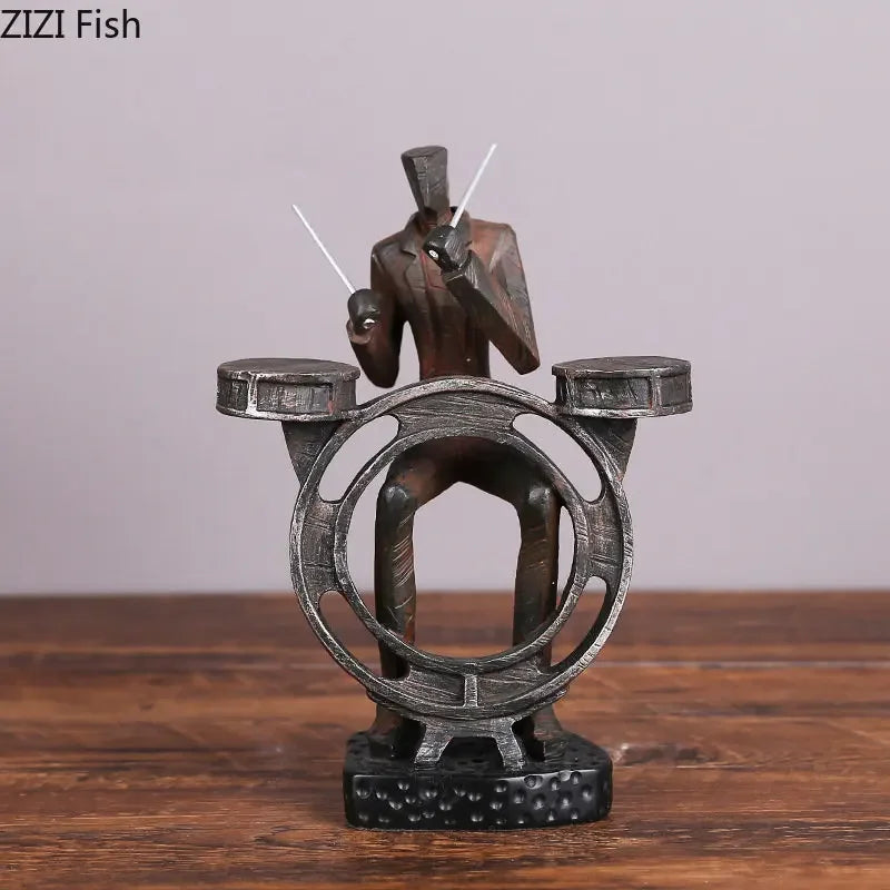 Geometric Musician Statue - Retro Gold Desk Decoration, back view - House Of Avana