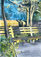 Memories of Gold, Golden Hour, Park Bench, Fort Tryon Park, Nyc, front view - House Of Avana