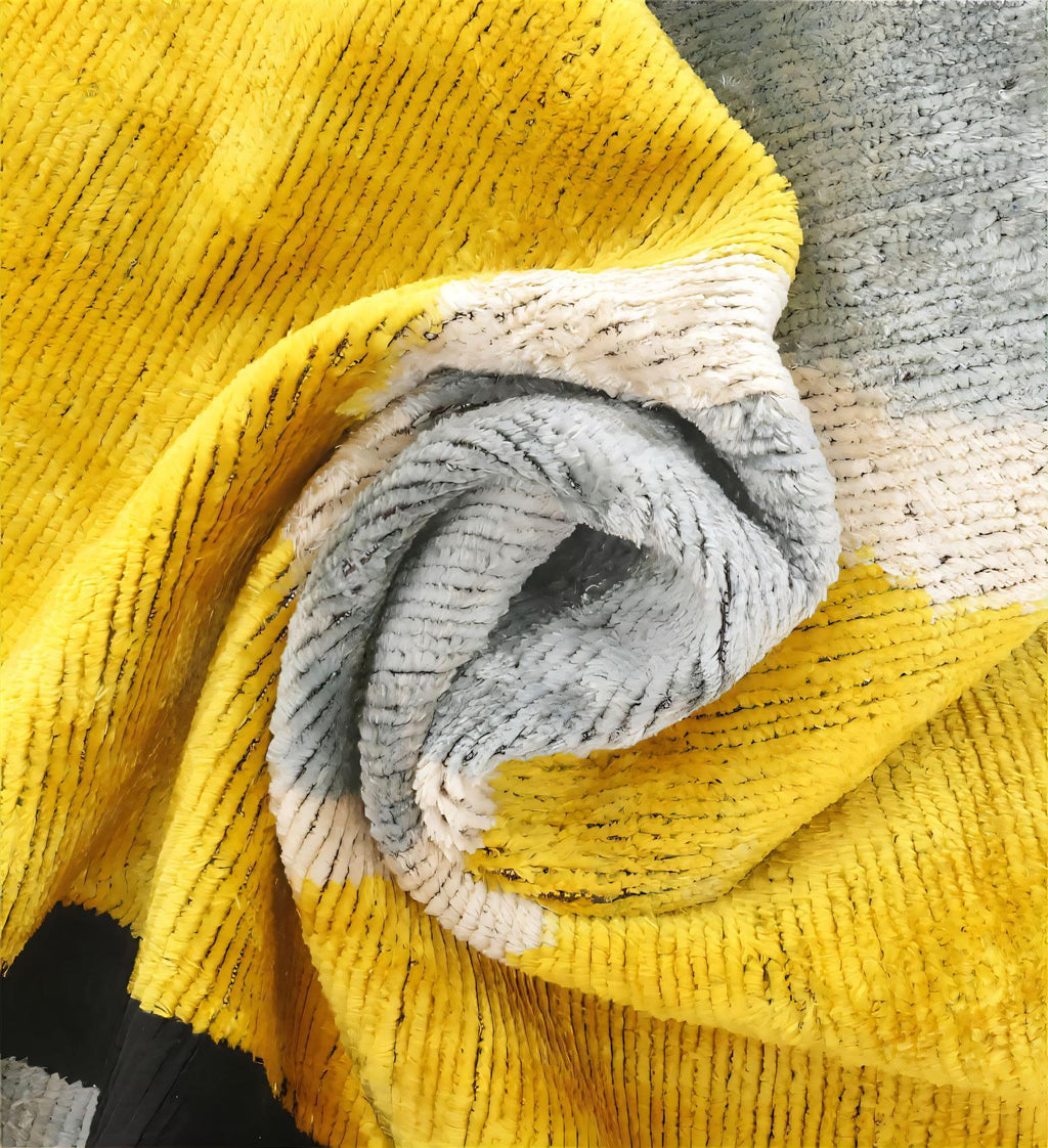 Handmade 16x16 Silk Velvet Geometric Throw Pillow in Gold and Gray – Luxury Down Feather Insert, back view - House Of Avana