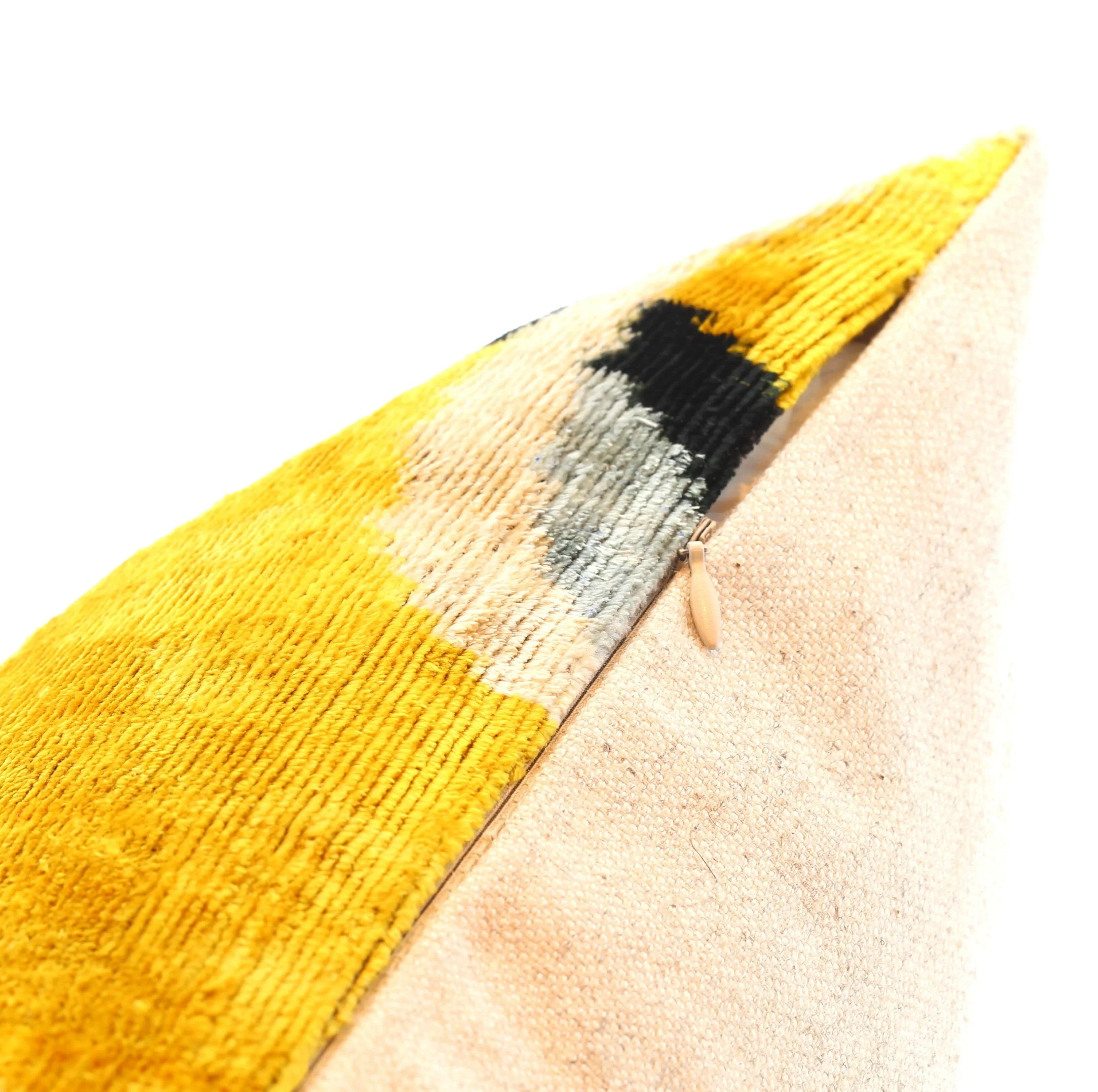 Handmade 16x16 Silk Velvet Geometric Throw Pillow in Gold and Gray – Luxury Down Feather Insert,... - House Of Avana