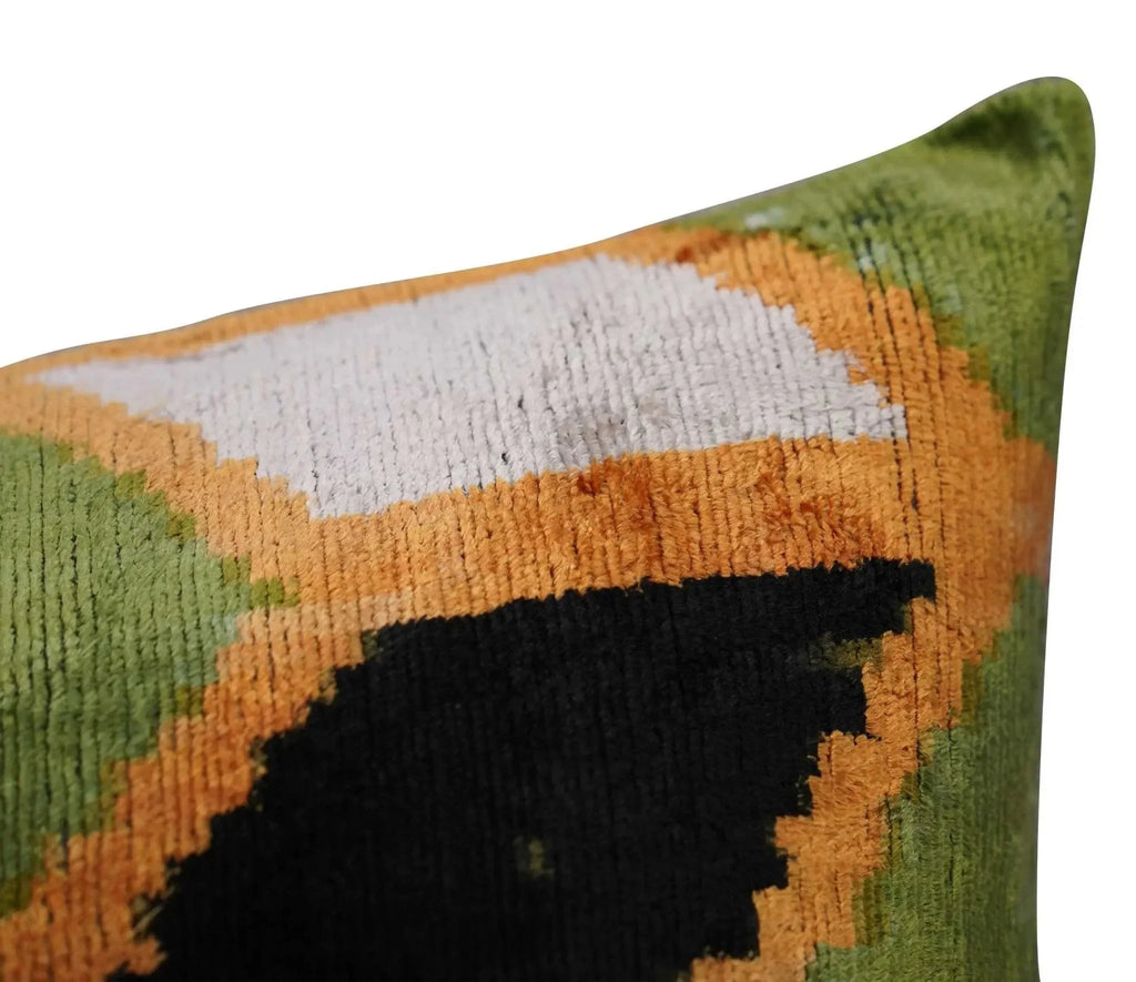 Canvello Handmade Gold Army Green Throw Pillows - 16x24 in, angled view - House Of Avana