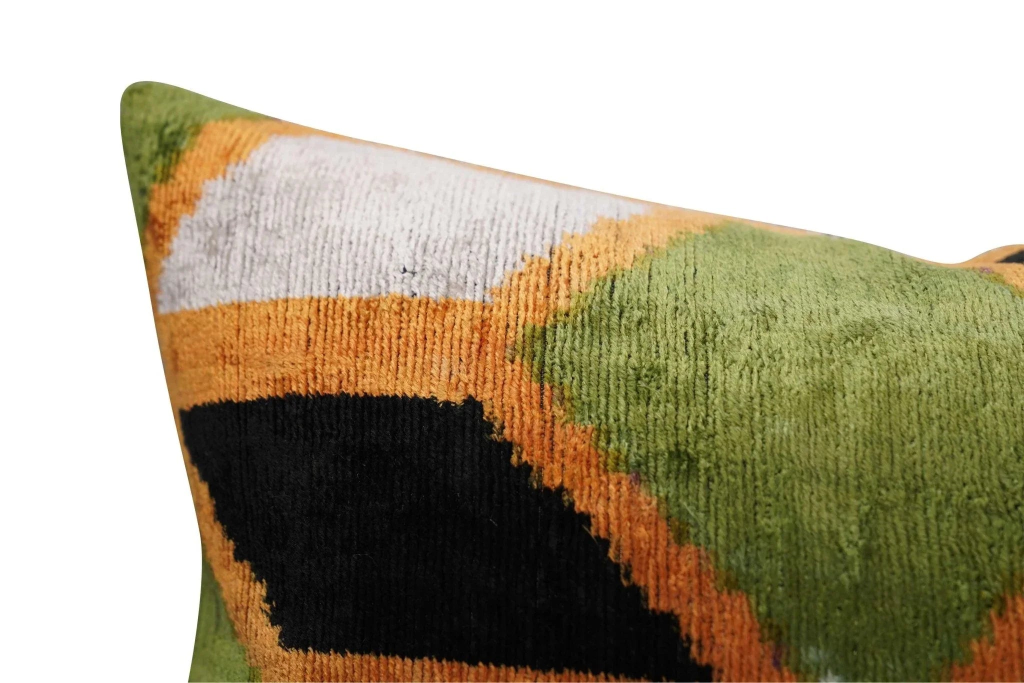 Canvello Handmade Gold Army Green Throw Pillows - 16x24 in, angled view - House Of Avana