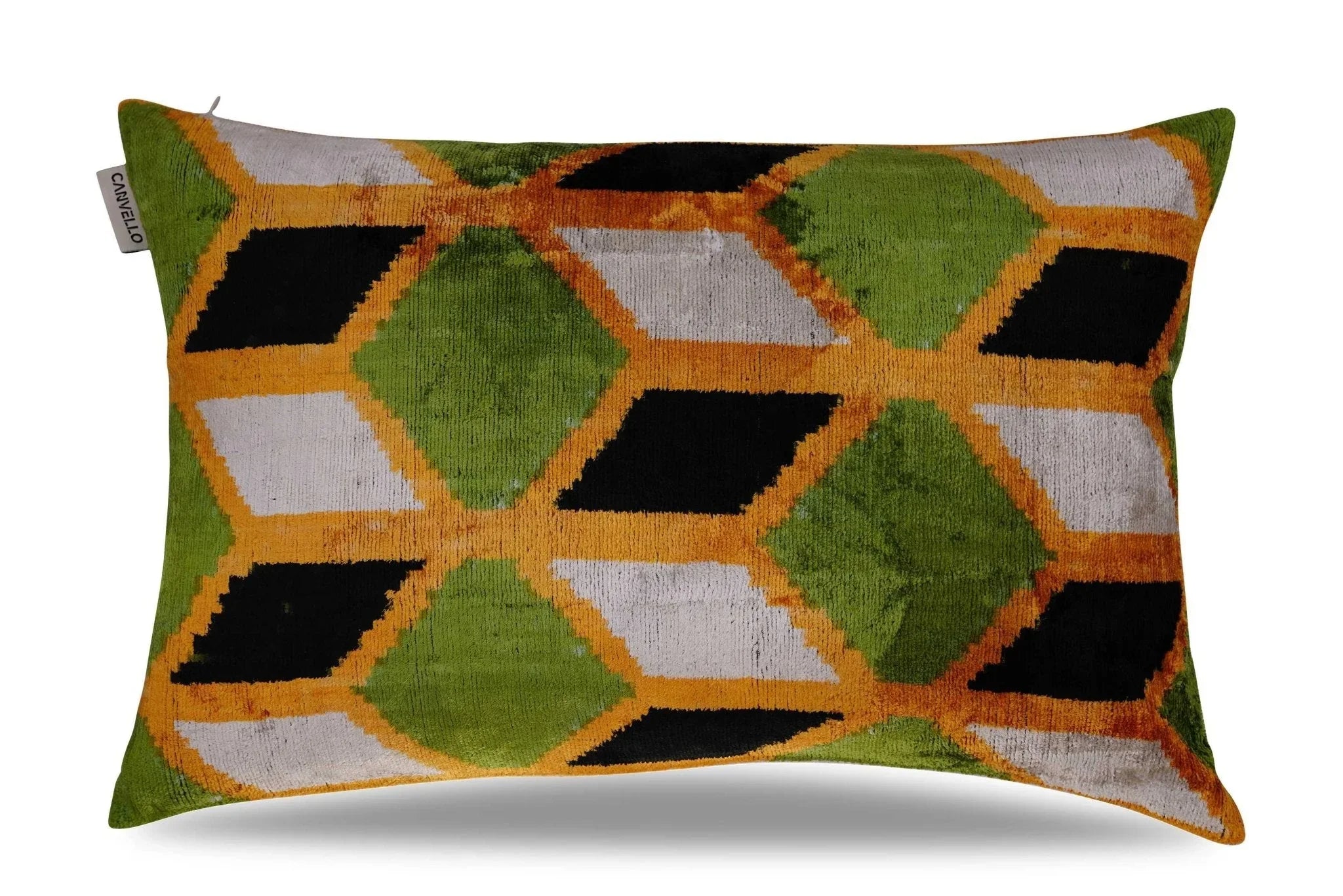 Canvello Handmade Gold Army Green Throw Pillows - 16x24 in, front view - House Of Avana