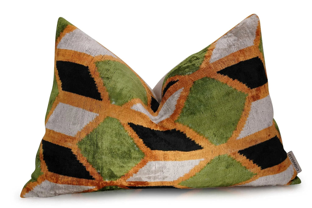 Canvello Handmade Gold Army Green Throw Pillows - 16x24 in, side view - House Of Avana