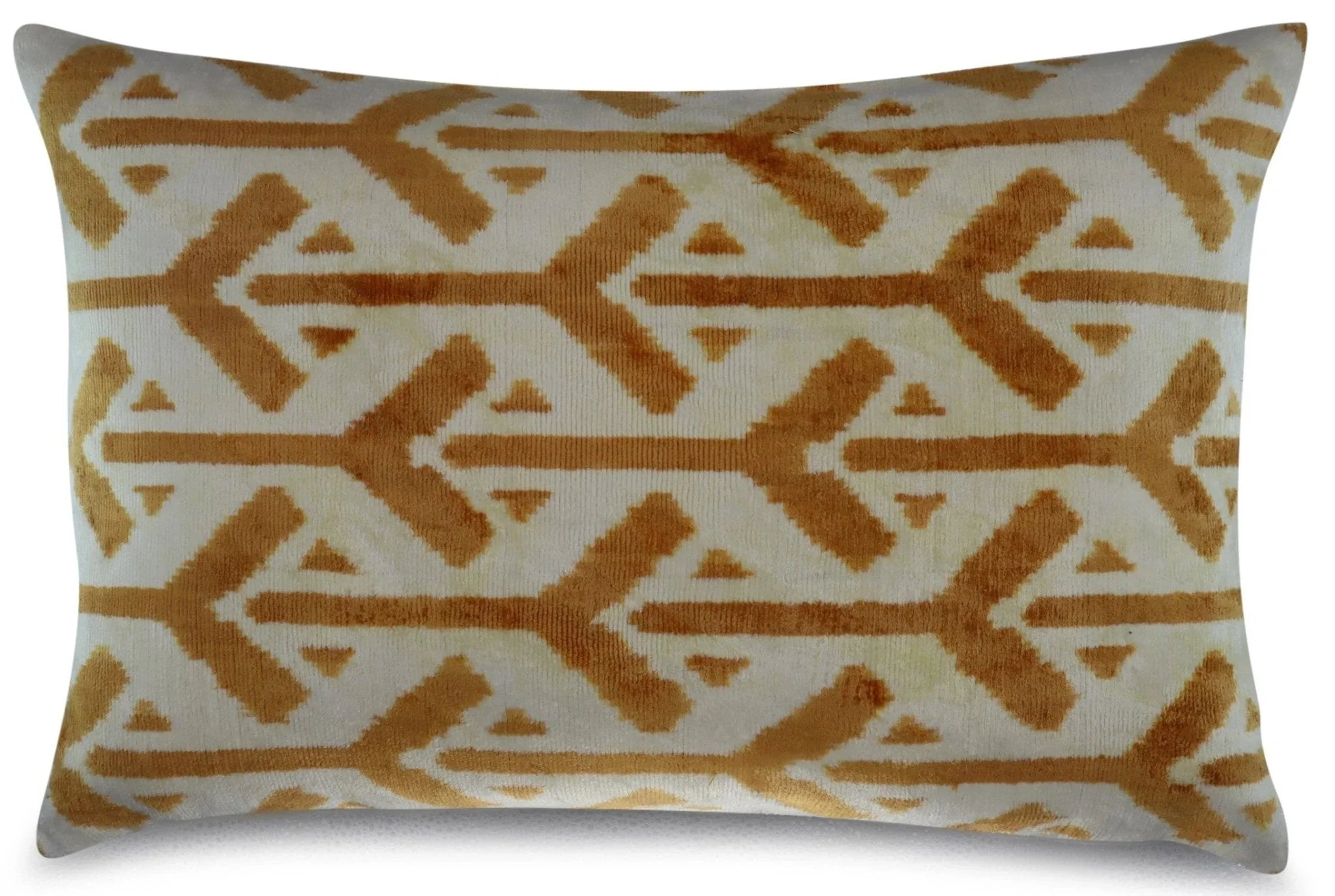 Canvello Gold Ivory Handmade 16x24 Silk Velvet Pillow, Organic Veg Dyed, Down/feather Filled, front view - House Of Avana