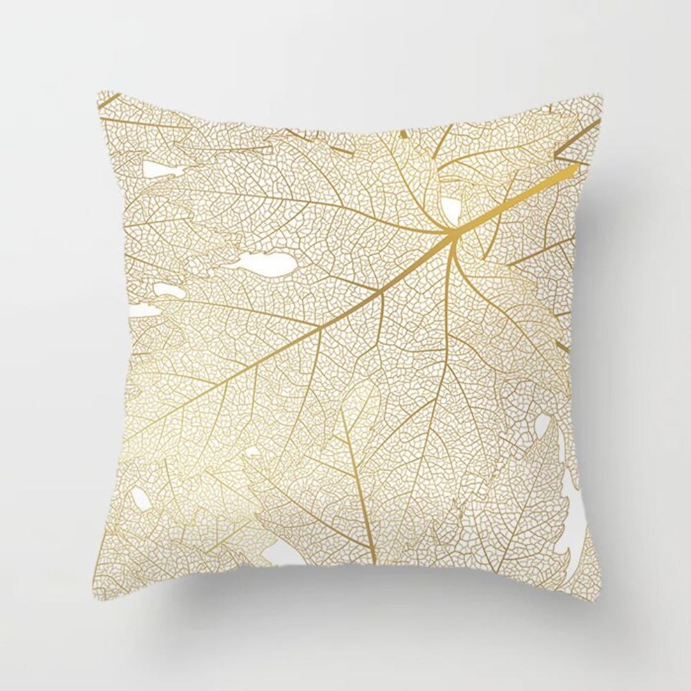 Gold leaf patterned cushion cover, luxurious fabric, ornate design - House of Avana