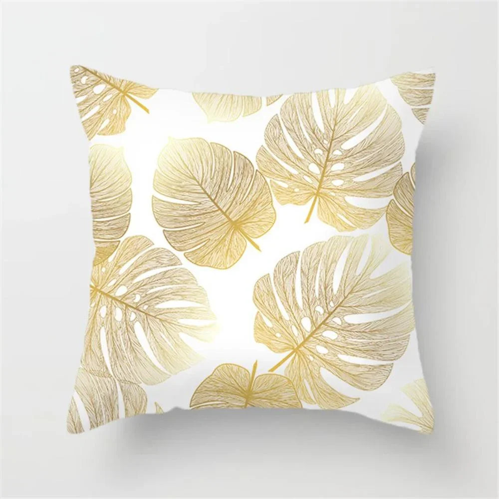 Gold leaf patterned cushion cover, luxurious fabric, ornate design - House of Avana