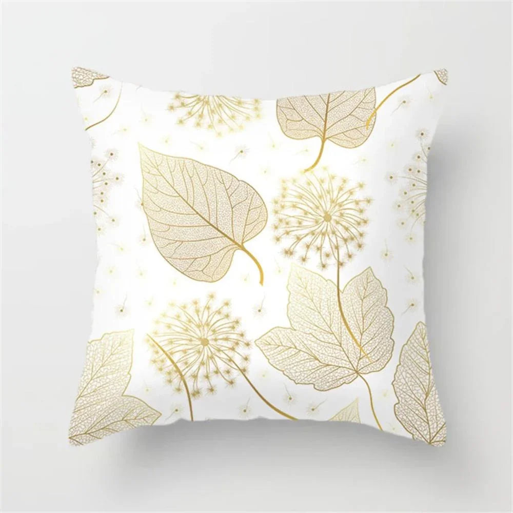 Gold leaf patterned cushion cover, luxurious fabric, ornate design - House of Avana