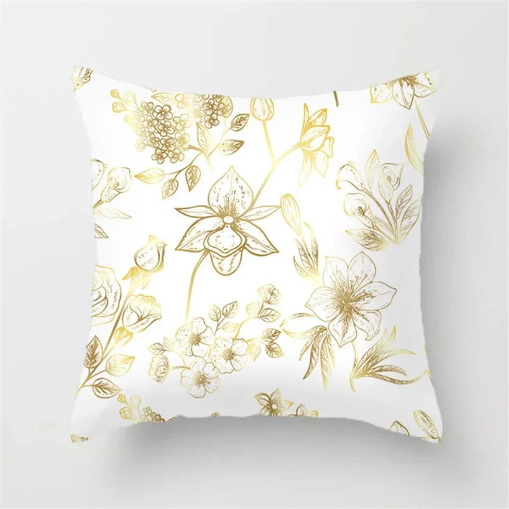 Gold leaf patterned cushion cover, luxurious fabric, ornate design - House of Avana