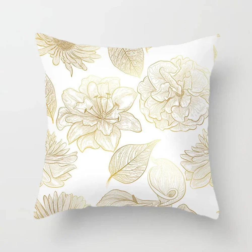 Gold leaf patterned cushion cover, luxurious fabric, ornate design - House of Avana