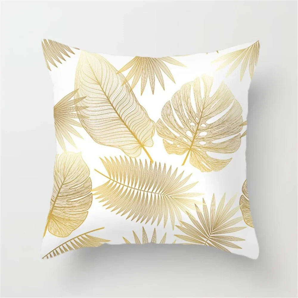 Gold Leaf Cushion Cover for Home Decor, close-up view - House Of Avana