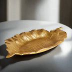 Antique Gold Leaf Shaped Accent Tray, front view - House Of Avana