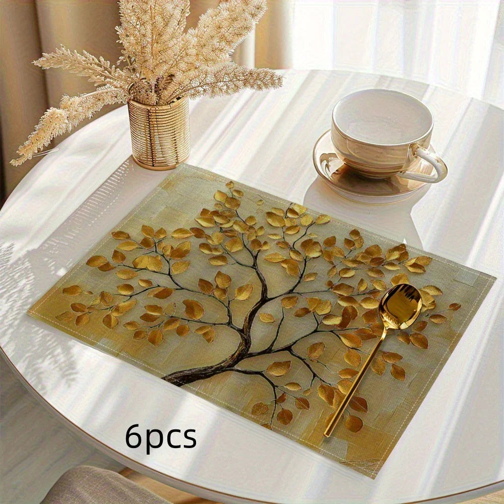 Gold tree design placemats, metallic gold leaf finish, decorative table setting - House of Avana
