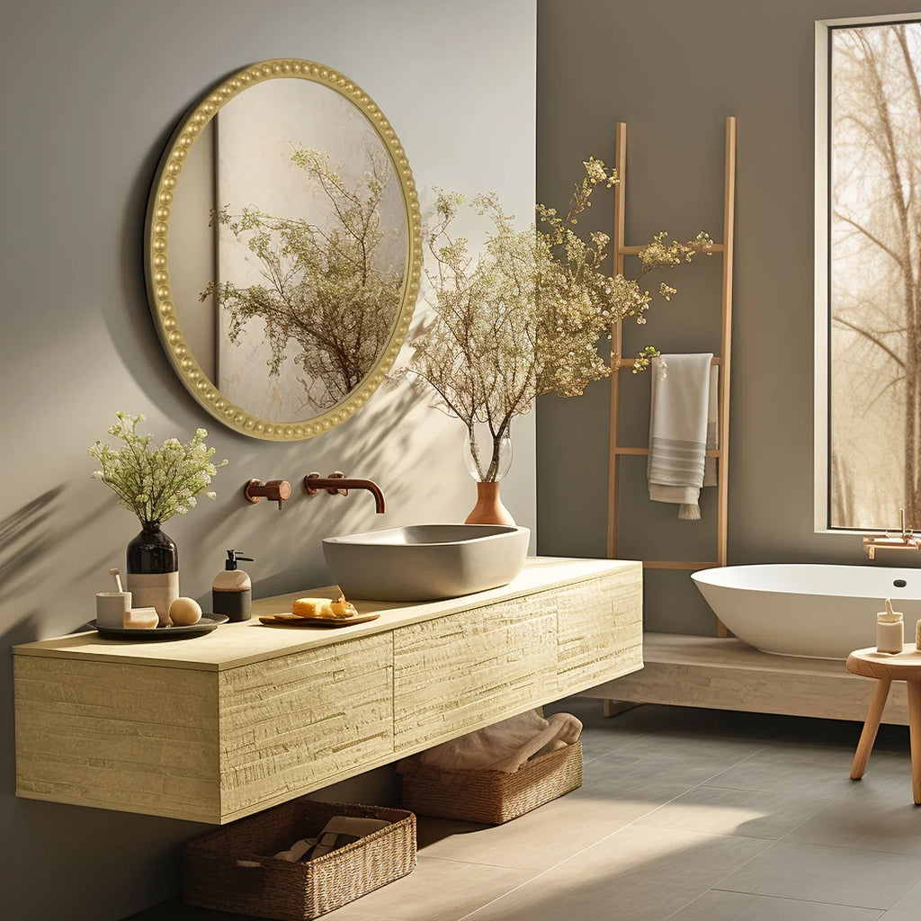 Gold Beaded Round Wall Mirror - House Of Avana