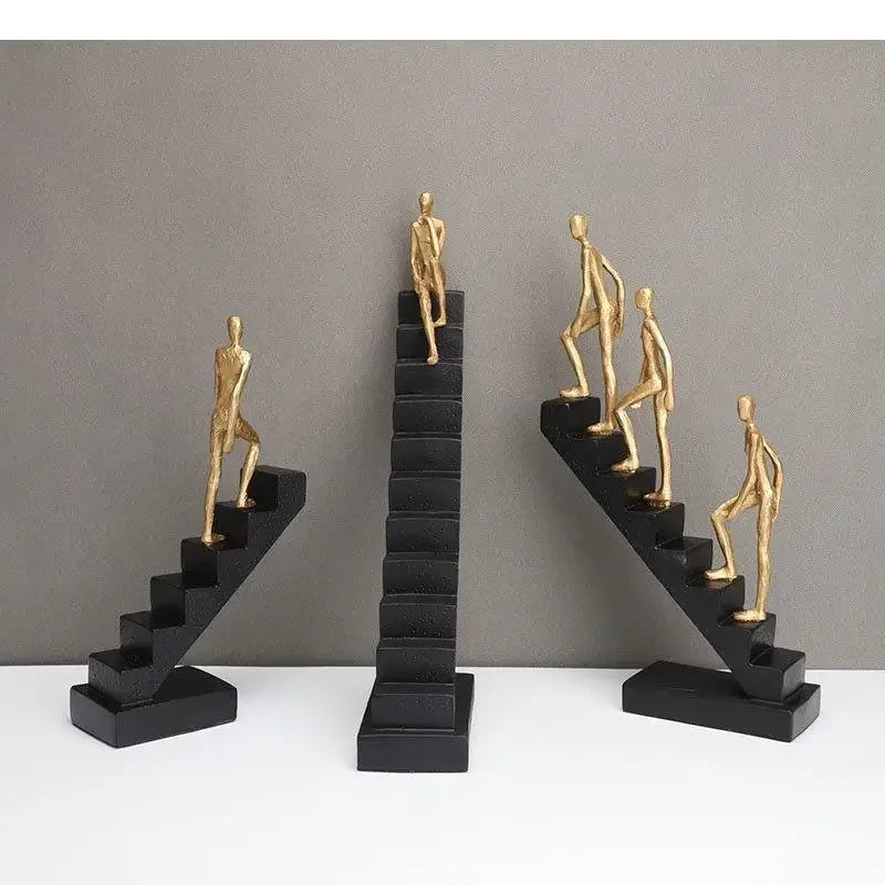 Gold Climber Figure - Modern Climbing Ladder, front view - House Of Avana