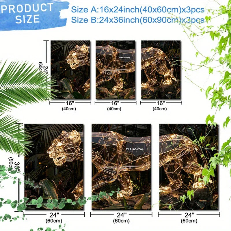 Gold glass panther sculpture wall art, framed canvas set - House of Avana