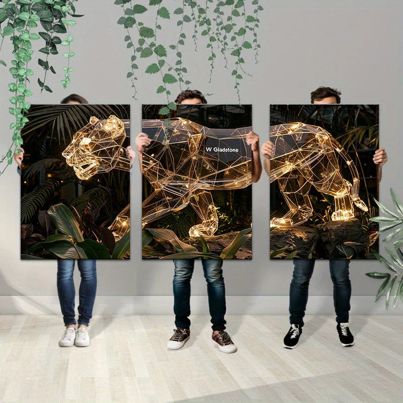 Gold panther wall sculpture, metallic finish, 3D design - House of Avana