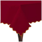 Scallop Embroidery Sateen Cotton Solid Table Cloth - Burgundy PushpLinen