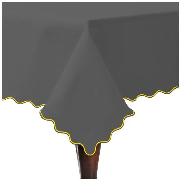 Scallop Embroidery Sateen Cotton Solid Table Cloth - Dark Grey PushpLinen