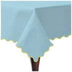 Scallop Embroidery Sateen Cotton Solid Table Cloth - Light Blue PushpLinen