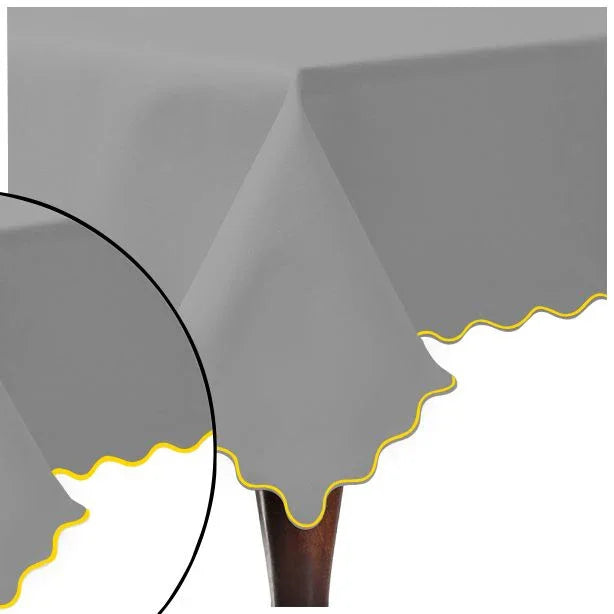 Scallop Embroidery Sateen Cotton Solid Table Cloth - Light Grey PushpLinen