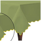 Scallop Embroidery Sateen Cotton Solid Table Cloth - Sage PushpLinen