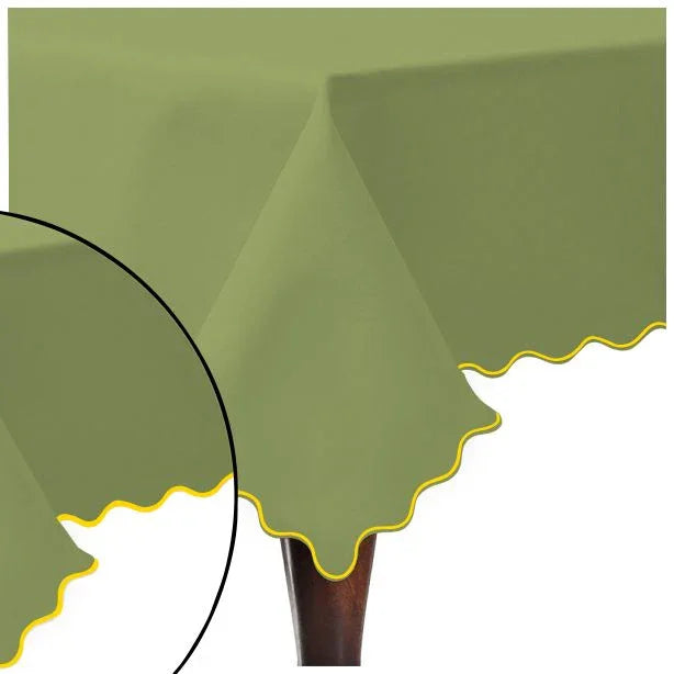 Scallop Embroidery Sateen Cotton Solid Table Cloth - Sage PushpLinen