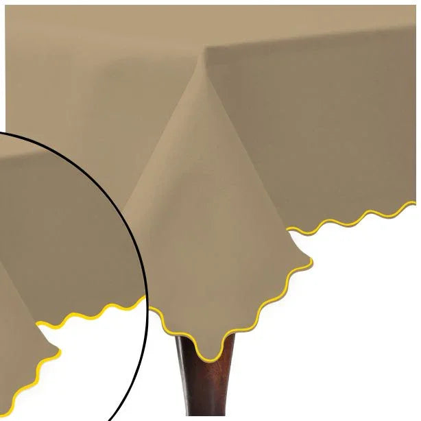 Scallop Embroidery Sateen Cotton Solid Table Cloth - Taupe PushpLinen