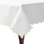 Scallop Embroidery Sateen Poly Cotton Solid Table Cloth PushpLinen