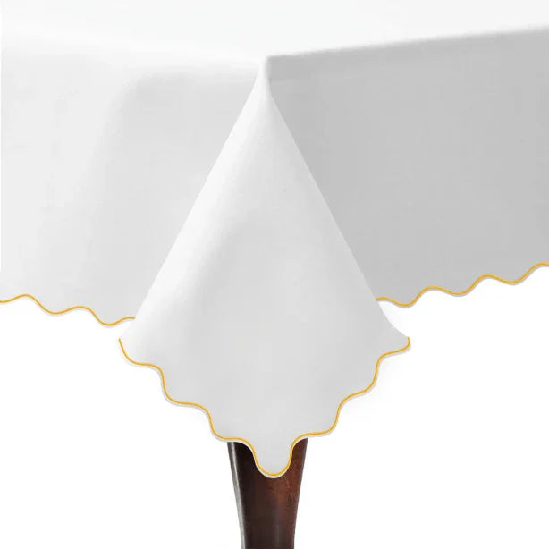 Scallop Embroidery Sateen Poly Cotton Solid Table Cloth PushpLinen