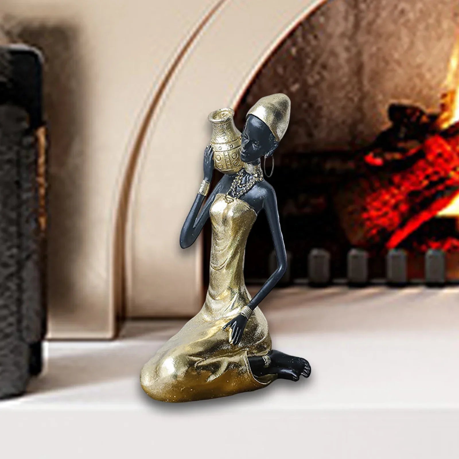 African Gold Sculpture - Tribal Lady Tabletop, product packaging - House Of Avana