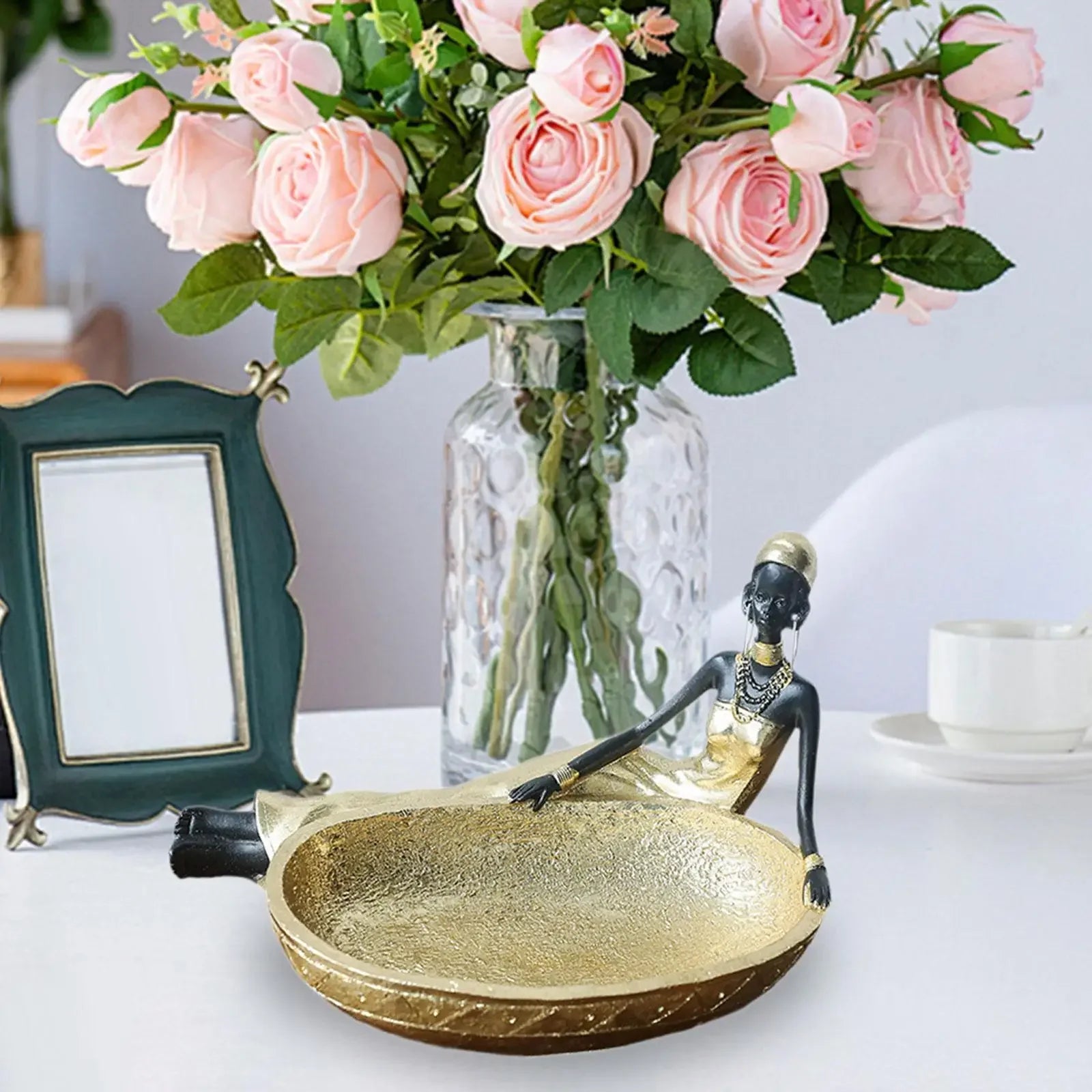 African Gold Sculpture - Tribal Lady Tabletop, side view - House Of Avana