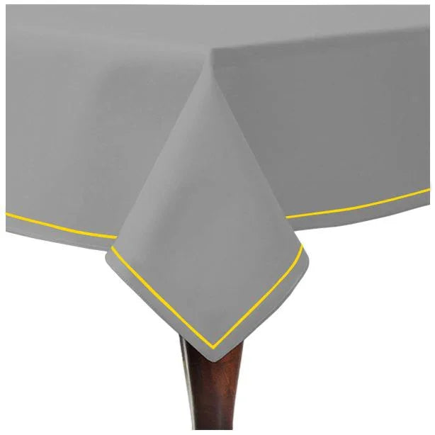 Single Embroidery Border Sateen Cotton Solid Table Cloth - Light Grey PushpLinen