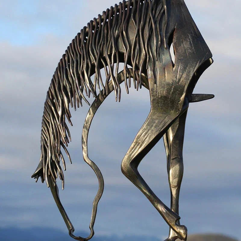 Modern Horse Statue - Antique Gold Finish, angled view - House Of Avana