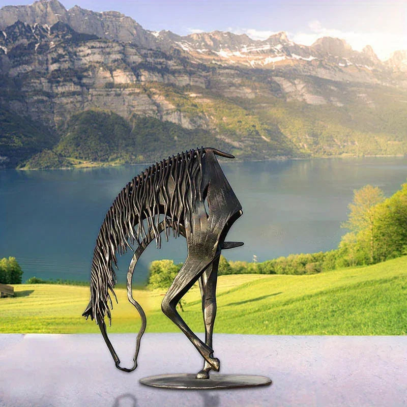 Modern Horse Statue - Antique Gold Finish, back view - House Of Avana