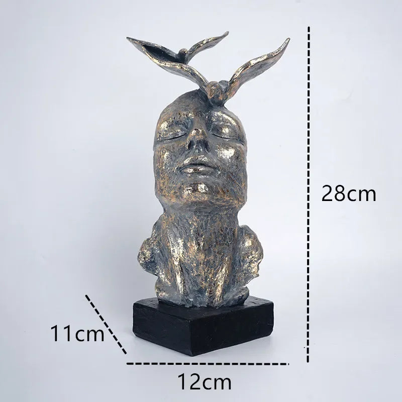 Decorative Mask Statue - Gold Finish Sculpture, angled view - House Of Avana