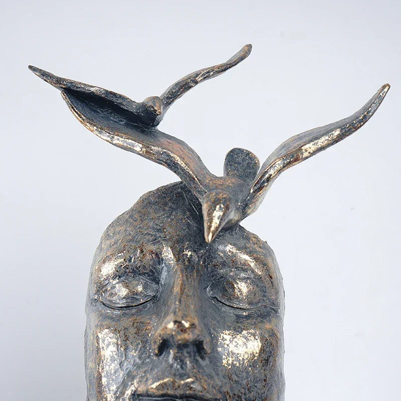 Decorative Mask Statue - Gold Finish Sculpture, detail shot - House Of Avana