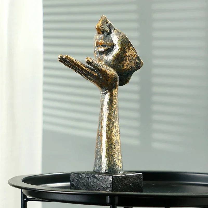 Decorative Mask Statue - Gold Finish Sculpture, side view - House Of Avana